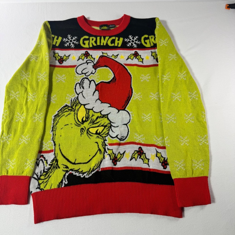 Dr. Seuss The Grinch Christmas Sweater Mens Medium Green Red Holiday Pullover